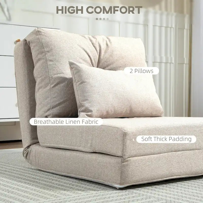 Convertible Folding Floor Sofa Bed Reclining Chair Linen Light Grey Dark Blue