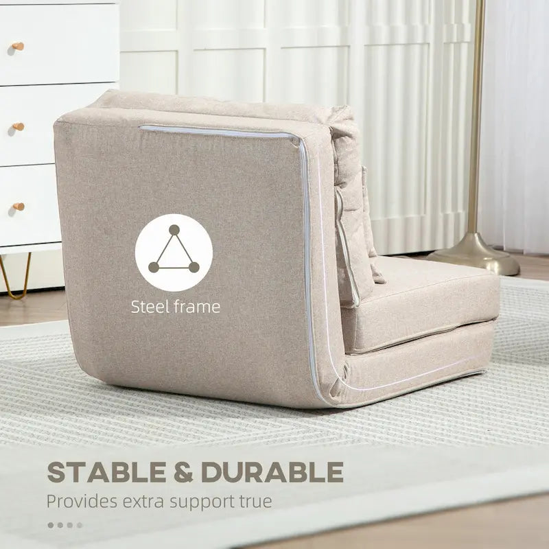 Convertible Folding Floor Sofa Bed Reclining Chair Linen Light Grey Dark Blue