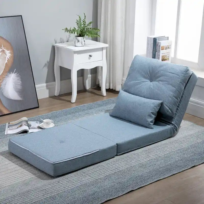 Convertible Folding Floor Sofa Bed Reclining Chair Linen Light Grey Dark Blue