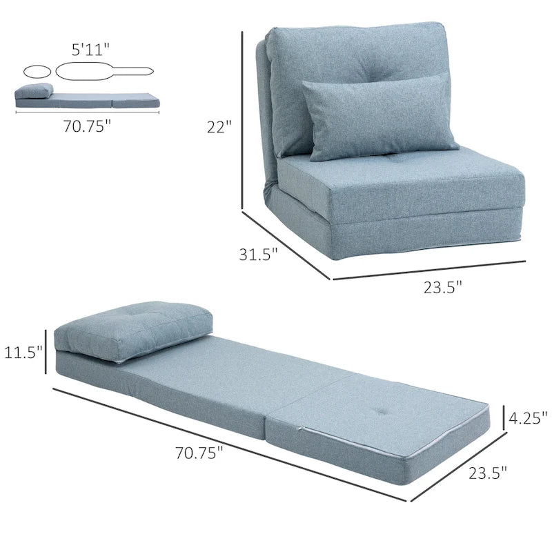 Convertible Folding Floor Sofa Bed Reclining Chair Linen Light Grey Dark Blue