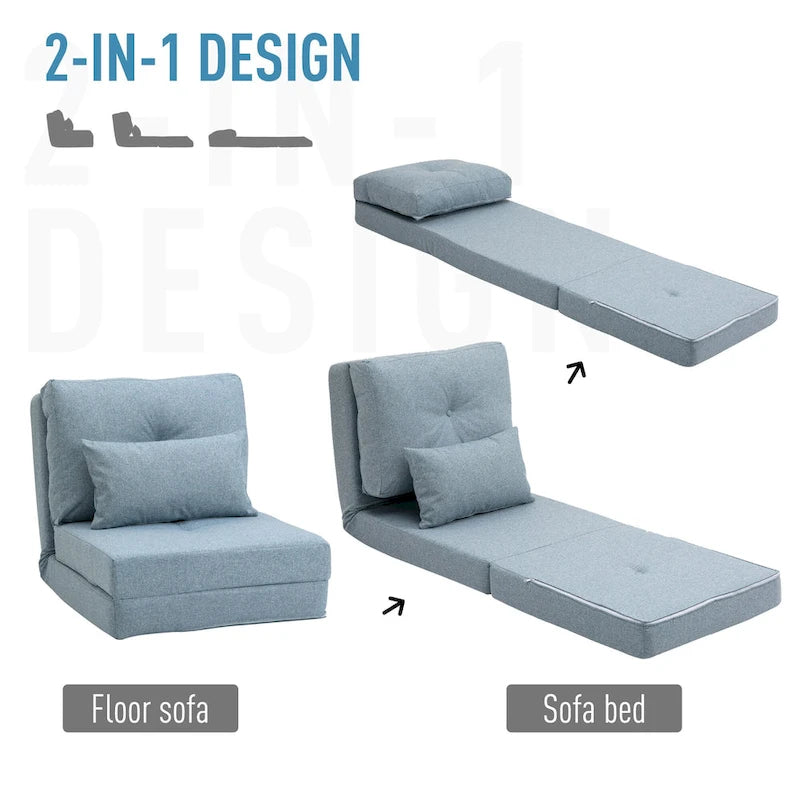 Convertible Folding Floor Sofa Bed Reclining Chair Linen Light Grey Dark Blue