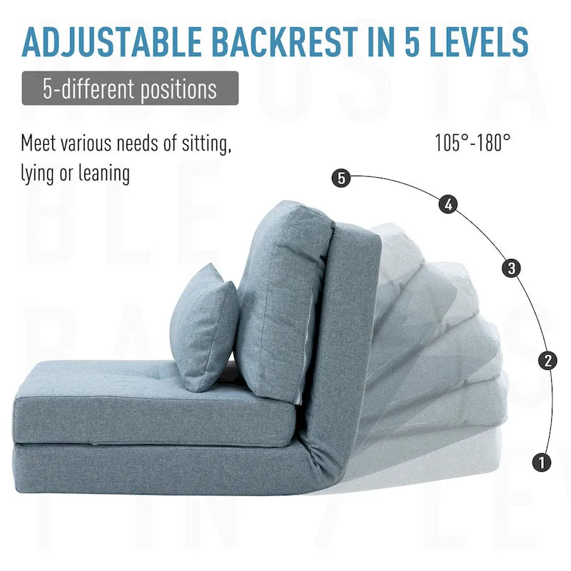 Convertible Folding Floor Sofa Bed Reclining Chair Linen Light Grey Dark Blue