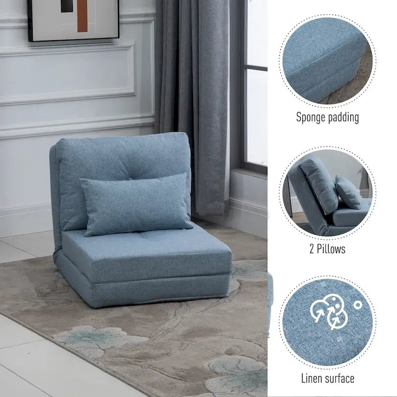 Convertible Folding Floor Sofa Bed Reclining Chair Linen Light Grey Dark Blue