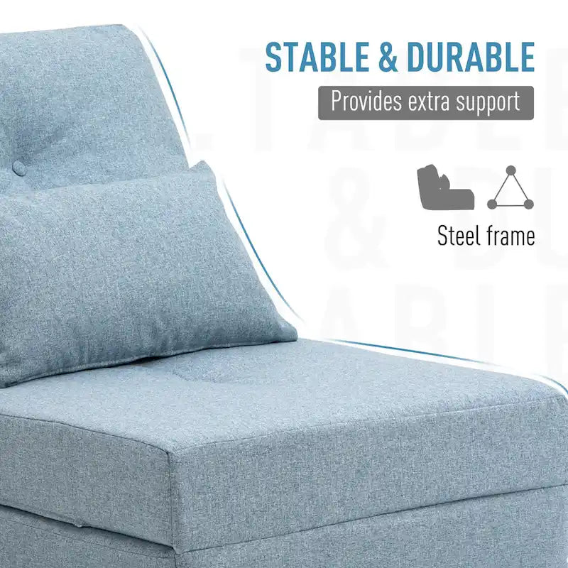 Convertible Folding Floor Sofa Bed Reclining Chair Linen Light Grey Dark Blue