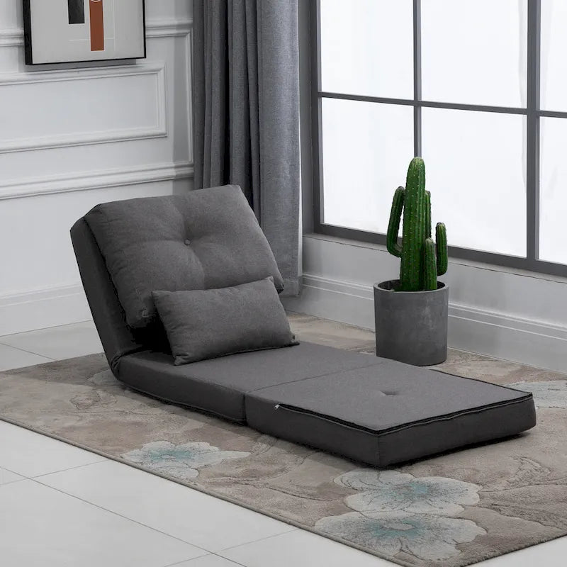 Convertible Folding Floor Sofa Bed Reclining Chair Linen Light Grey Dark Blue