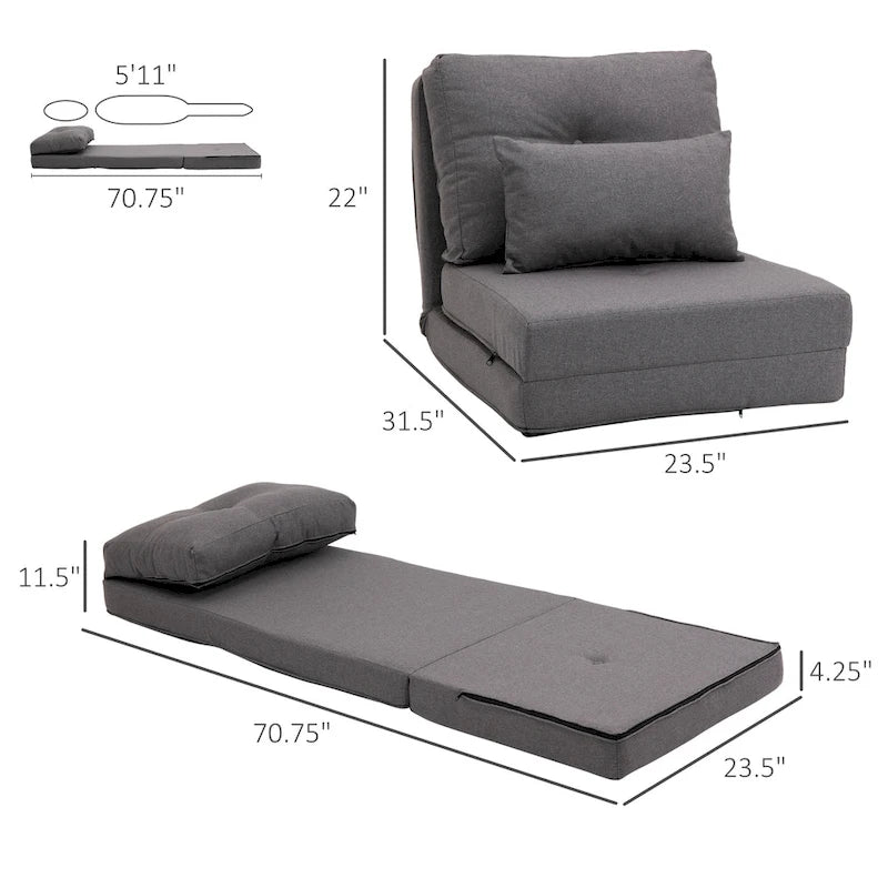 Convertible Folding Floor Sofa Bed Reclining Chair Linen Light Grey Dark Blue