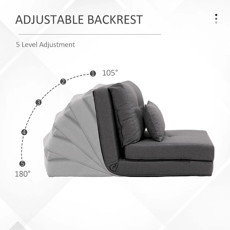 Convertible Folding Floor Sofa Bed Reclining Chair Linen Light Grey Dark Blue