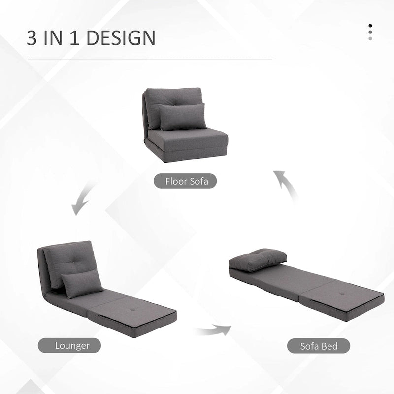 Convertible Folding Floor Sofa Bed Reclining Chair Linen Light Grey Dark Blue