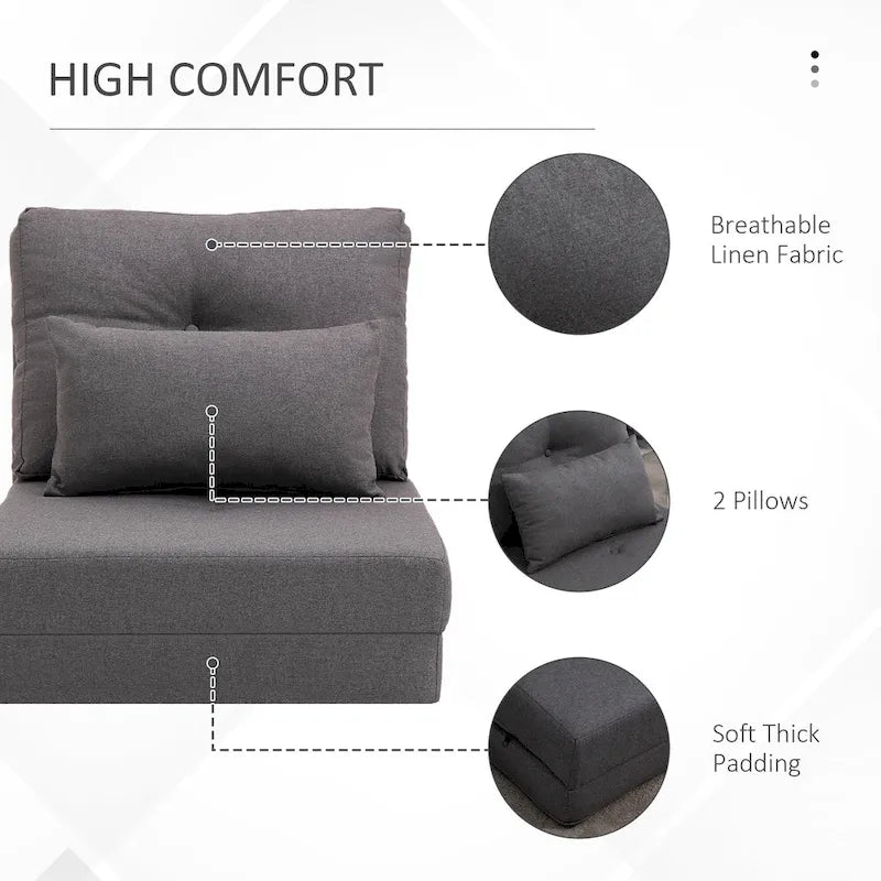 Convertible Folding Floor Sofa Bed Reclining Chair Linen Light Grey Dark Blue
