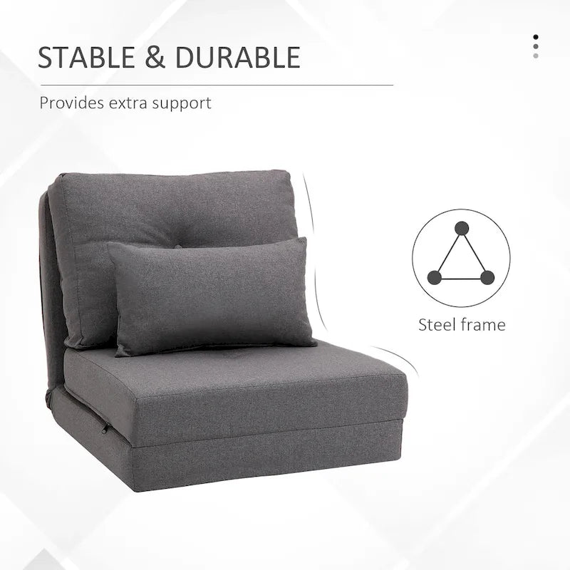 Convertible Folding Floor Sofa Bed Reclining Chair Linen Light Grey Dark Blue