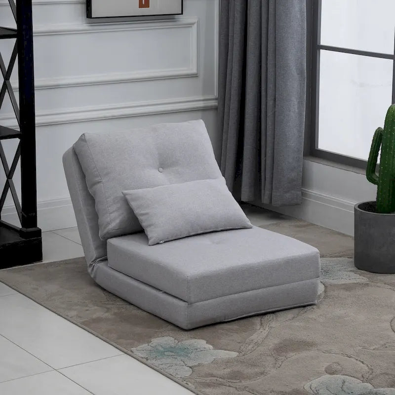 Convertible Folding Floor Sofa Bed Reclining Chair Linen Light Grey Dark Blue