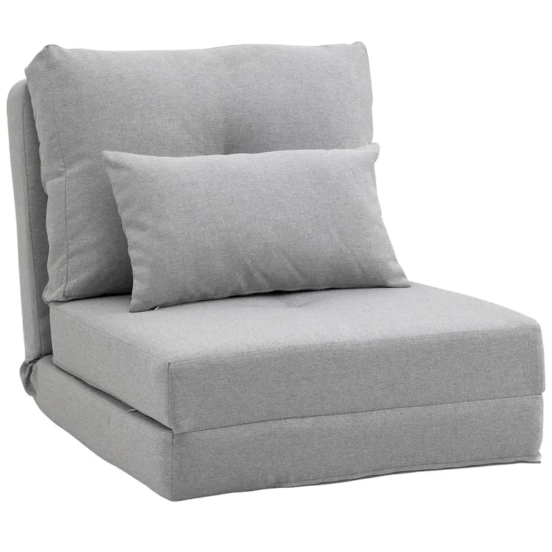 Convertible Folding Floor Sofa Bed Reclining Chair Linen Light Grey Dark Blue