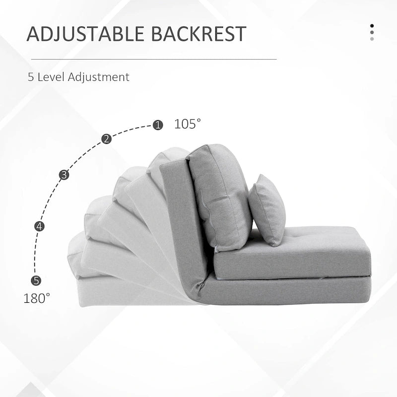 Convertible Folding Floor Sofa Bed Reclining Chair Linen Light Grey Dark Blue