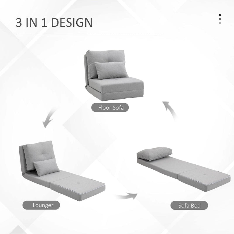 Convertible Folding Floor Sofa Bed Reclining Chair Linen Light Grey Dark Blue