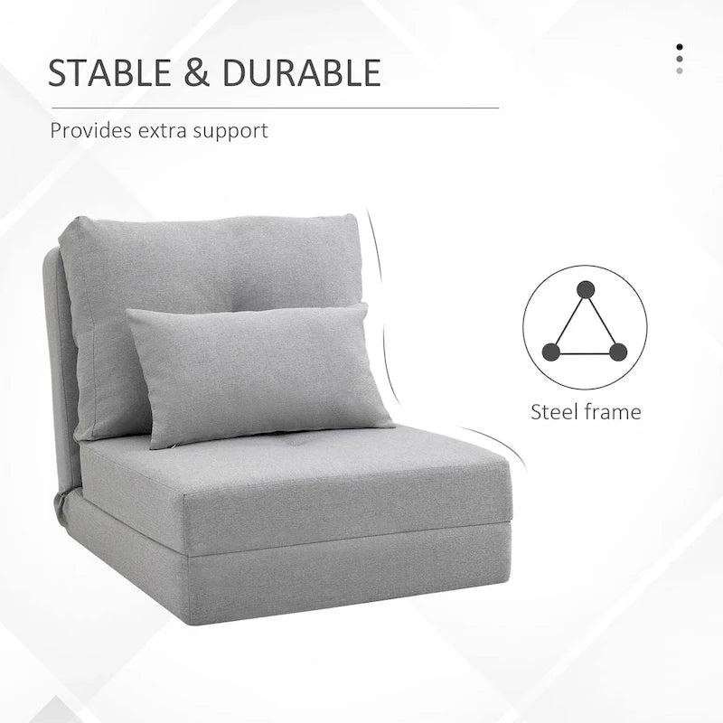 Convertible Folding Floor Sofa Bed Reclining Chair Linen Light Grey Dark Blue
