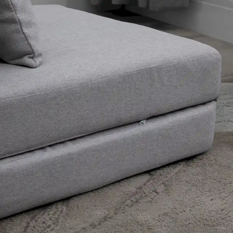 Convertible Folding Floor Sofa Bed Reclining Chair Linen Light Grey Dark Blue