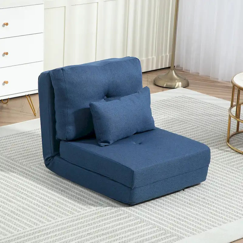 Convertible Folding Floor Sofa Bed Reclining Chair Linen Light Grey Dark Blue