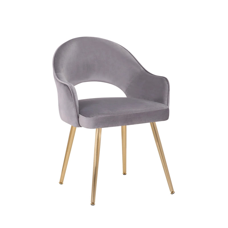 Modern Velvet Dining Chair Open Back Gilded Metal Legs Aqua Grey Rose
