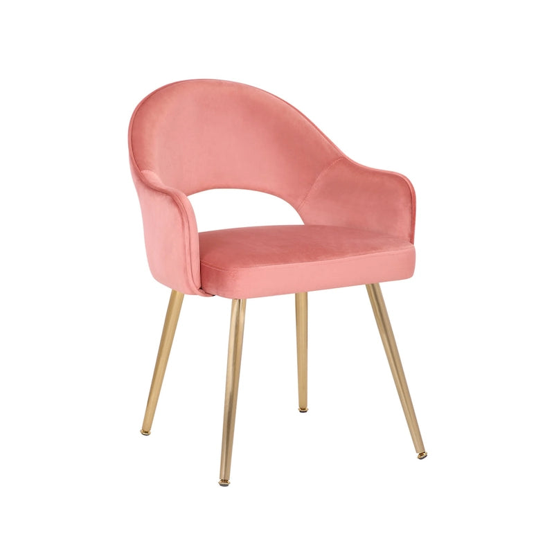 Modern Velvet Dining Chair Open Back Gilded Metal Legs Aqua Grey Rose