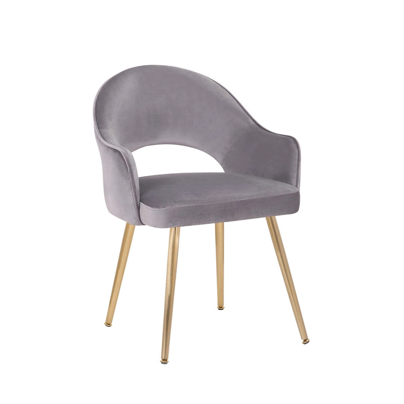Modern Velvet Dining Chair Open Back Gilded Metal Legs Aqua Grey Rose
