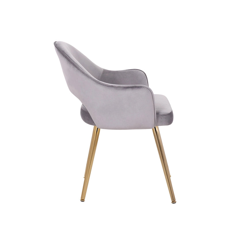 Modern Velvet Dining Chair Open Back Gilded Metal Legs Aqua Grey Rose