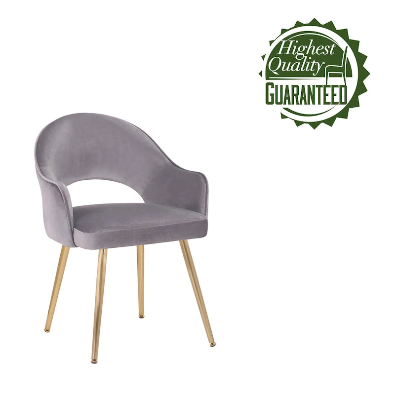 Modern Velvet Dining Chair Open Back Gilded Metal Legs Aqua Grey Rose