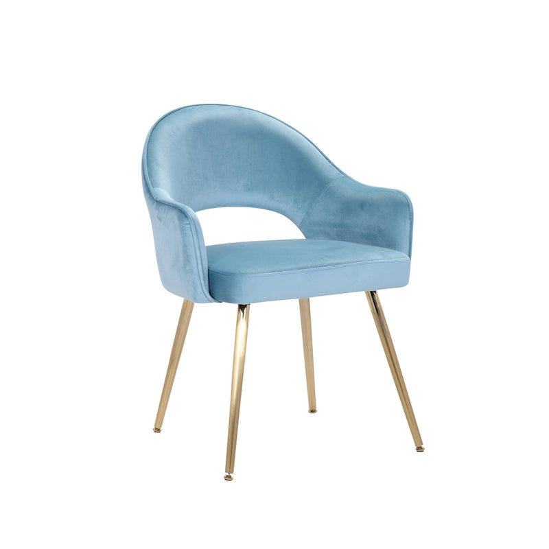 Modern Velvet Dining Chair Open Back Gilded Metal Legs Aqua Grey Rose