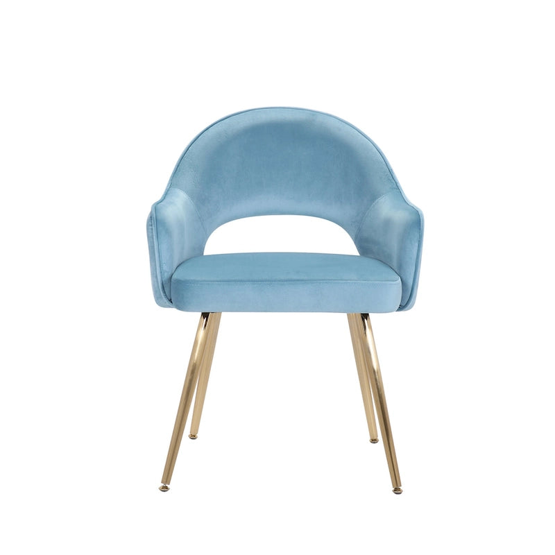 Modern Velvet Dining Chair Open Back Gilded Metal Legs Aqua Grey Rose