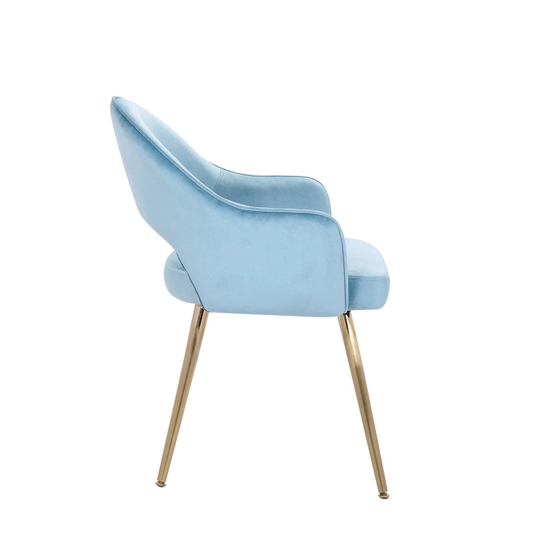 Modern Velvet Dining Chair Open Back Gilded Metal Legs Aqua Grey Rose