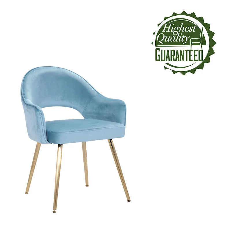 Modern Velvet Dining Chair Open Back Gilded Metal Legs Aqua Grey Rose