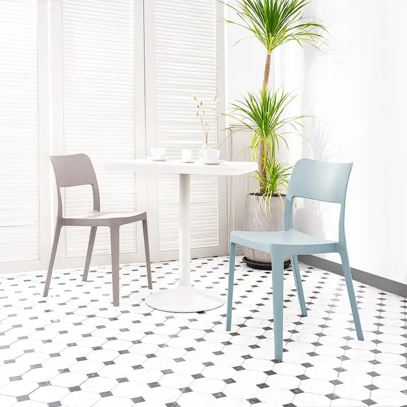 Stackable All-Weather Resin Armless Chair Open Back Indoor Outdoor Set of 2 Baby Blue Taupe White Black
