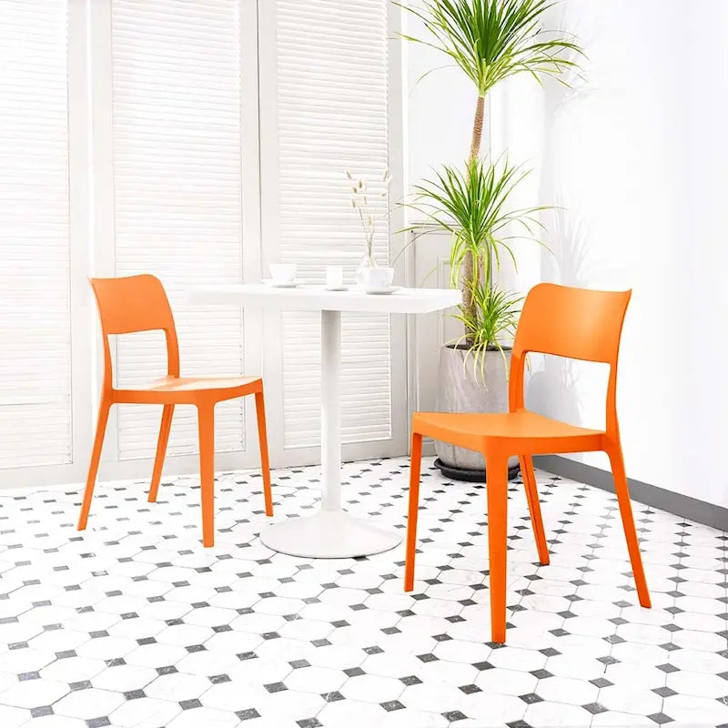 Stackable All-Weather Resin Armless Chair Open Back Indoor Outdoor Set of 2 Baby Blue Taupe White Black