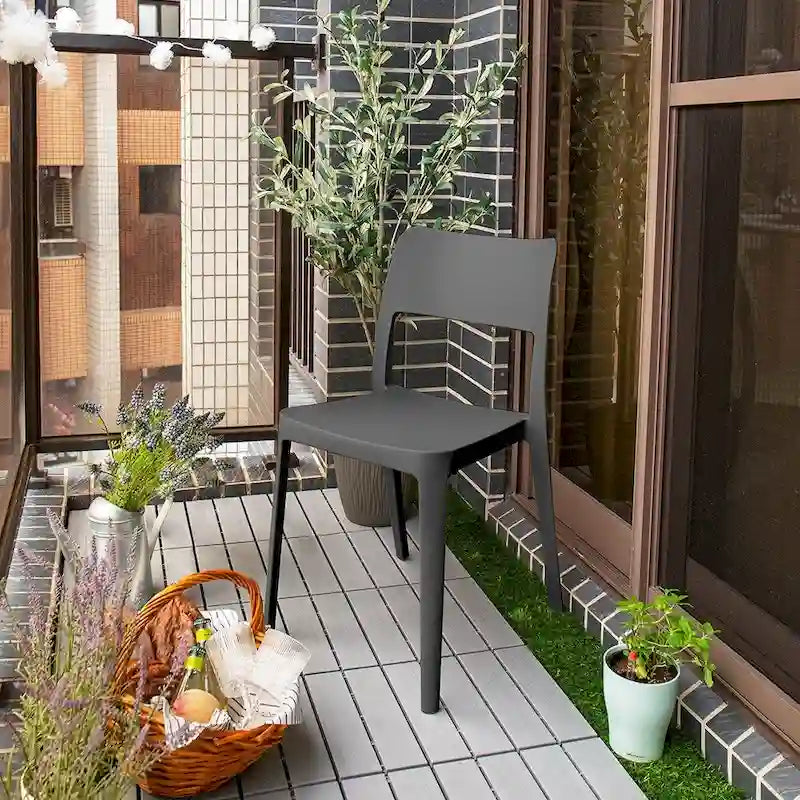 Stackable All-Weather Resin Armless Chair Open Back Indoor Outdoor Set of 2 Baby Blue Taupe White Black