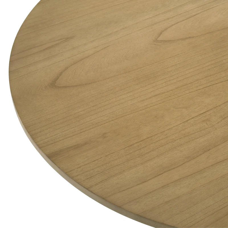 Tavolo da pranzo rotondo con base centrale, impiallacciatura in rovere, MDF e base in legno di gomma, ebano, driftwood e bianco