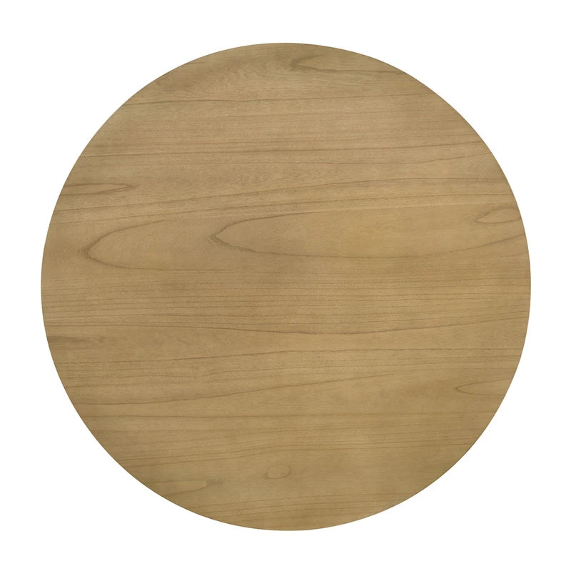 Tavolo da pranzo rotondo con base centrale, impiallacciatura in rovere, MDF e base in legno di gomma, ebano, driftwood e bianco