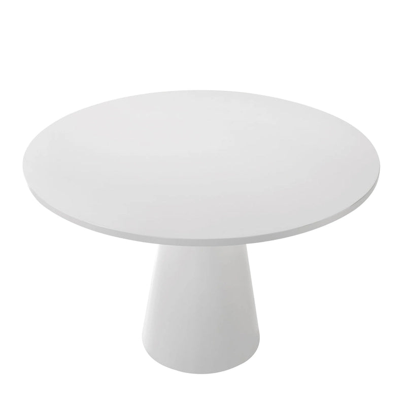 Tavolo da pranzo rotondo con base centrale, impiallacciatura in rovere, MDF e base in legno di gomma, ebano, driftwood e bianco