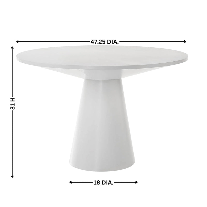 Tavolo da pranzo rotondo con base centrale, impiallacciatura in rovere, MDF e base in legno di gomma, ebano, driftwood e bianco