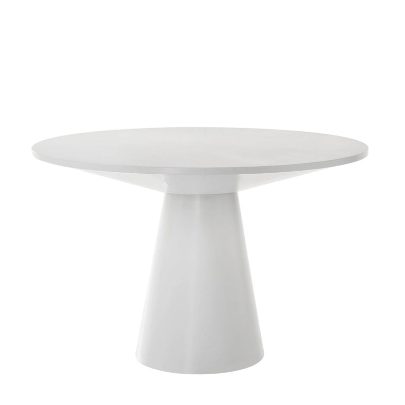 Tavolo da pranzo rotondo con base centrale, impiallacciatura in rovere, MDF e base in legno di gomma, ebano, driftwood e bianco