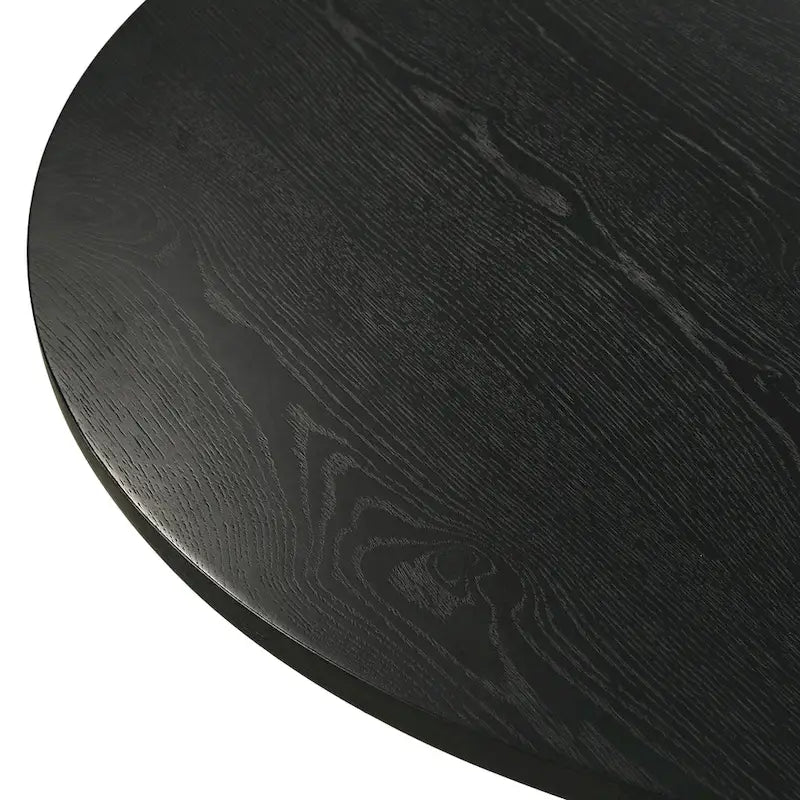 Tavolo da pranzo rotondo con base centrale, impiallacciatura in rovere, MDF e base in legno di gomma, ebano, driftwood e bianco