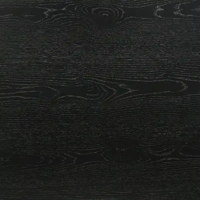 Tavolo da pranzo rotondo con base centrale, impiallacciatura in rovere, MDF e base in legno di gomma, ebano, driftwood e bianco