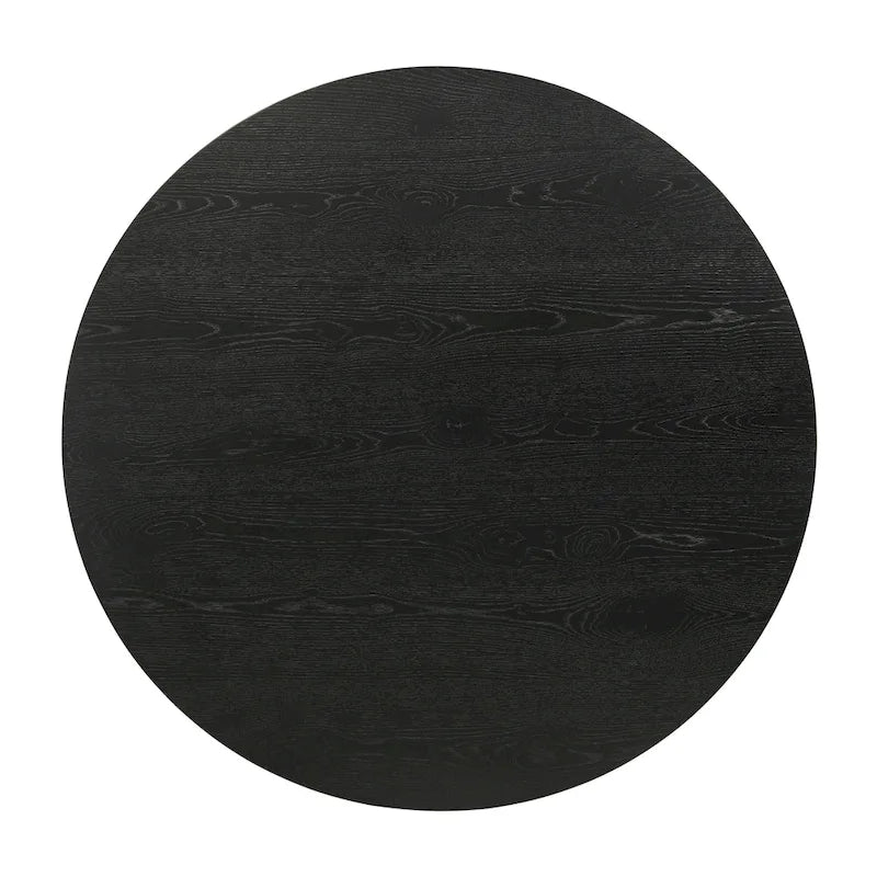 Tavolo da pranzo rotondo con base centrale, impiallacciatura in rovere, MDF e base in legno di gomma, ebano, driftwood e bianco