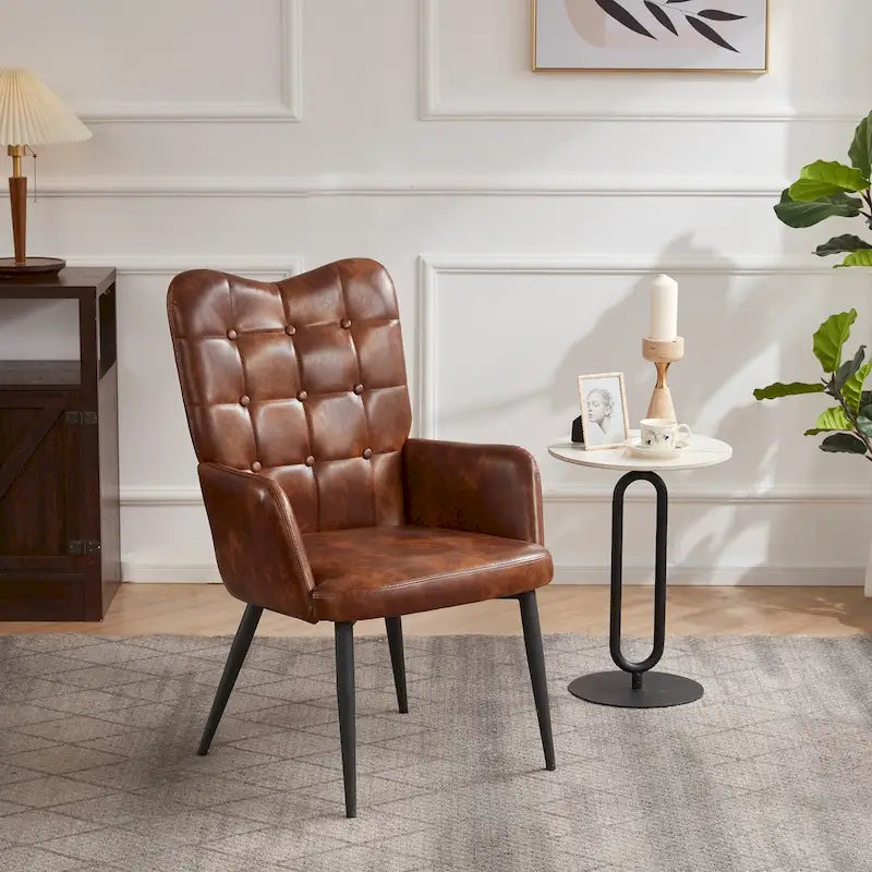 Vintage Button Tufted High Back Wingback Accent Armchair Velvet Faux Leather