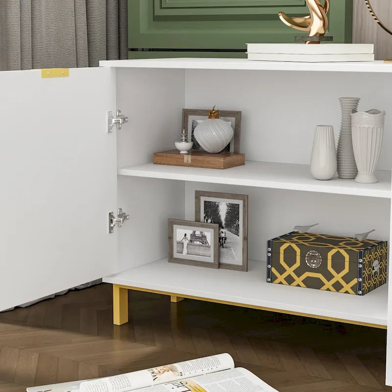 Mid-Century Modern Sideboard Buffet Cabinet 3 Drawers 2 Doors Black White