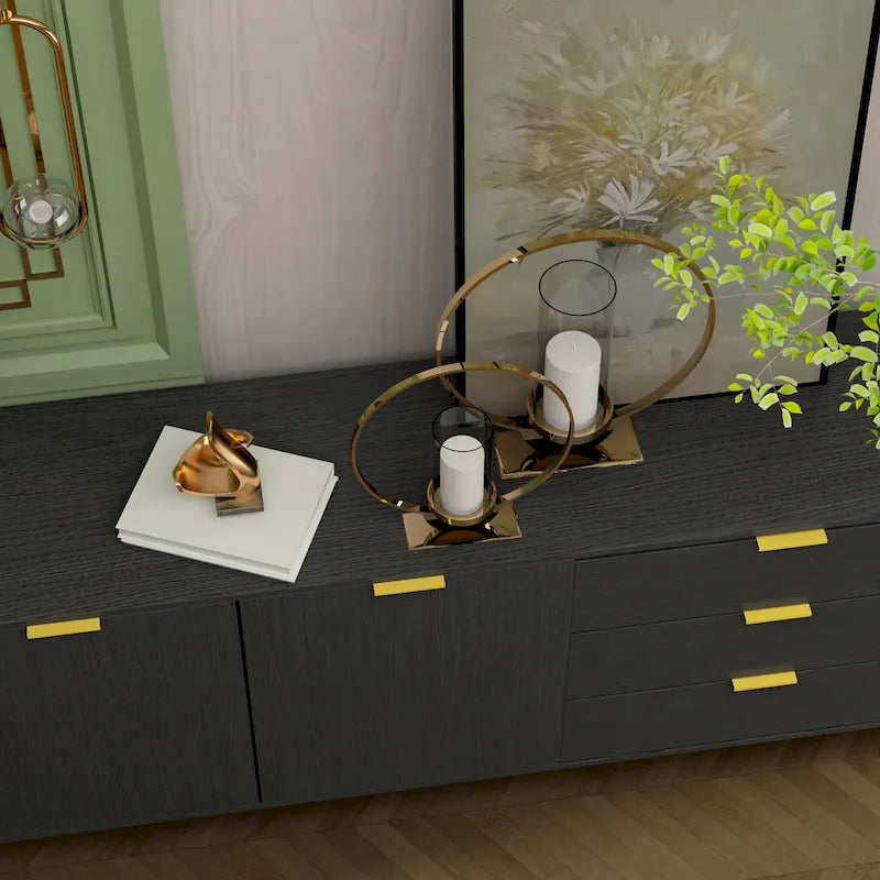 Mid-Century Modern Sideboard Buffet Cabinet 3 Drawers 2 Doors Black White