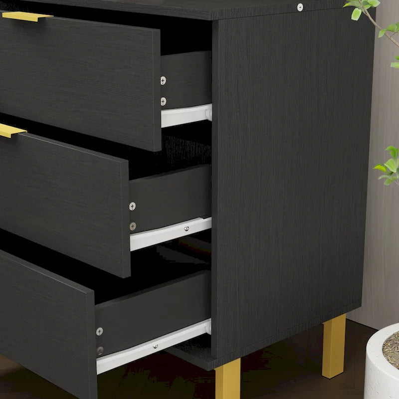Mid-Century Modern Sideboard Buffet Cabinet 3 Drawers 2 Doors Black White