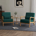 Mid-Century Modern Upholstered Lounge Armchair Rubber Wood Frame Linen Beige Grey