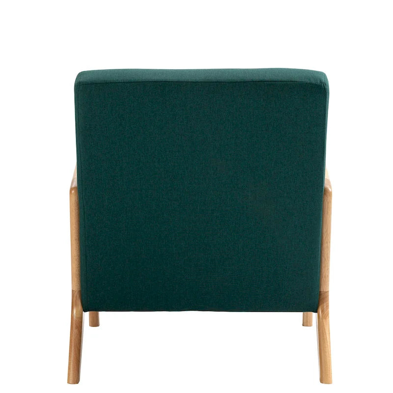 Mid-Century Modern Upholstered Lounge Armchair Rubber Wood Frame Linen Beige Grey