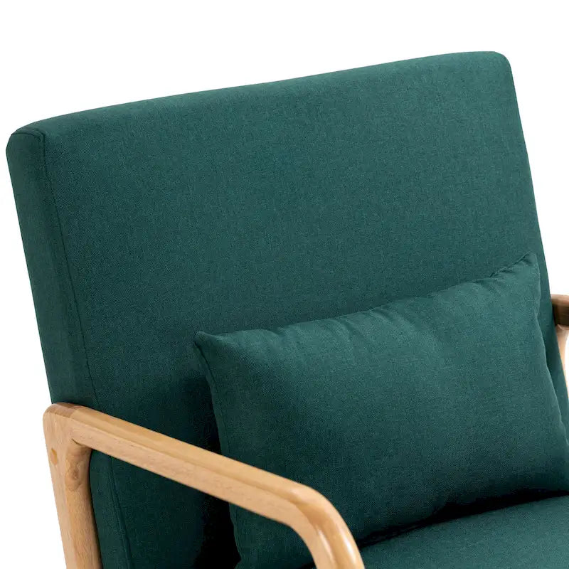 Mid-Century Modern Upholstered Lounge Armchair Rubber Wood Frame Linen Beige Grey