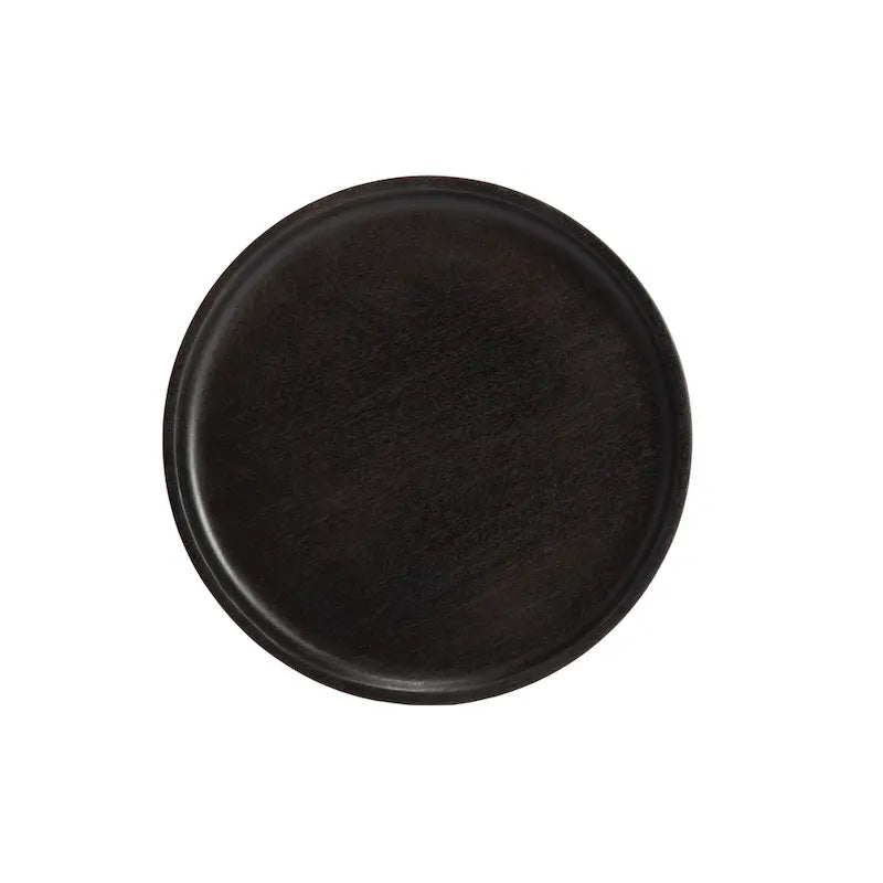 Round Mango Wood End Table Tri-Leg Tapered Metal Legs Handcrafted Natural Black Walnut