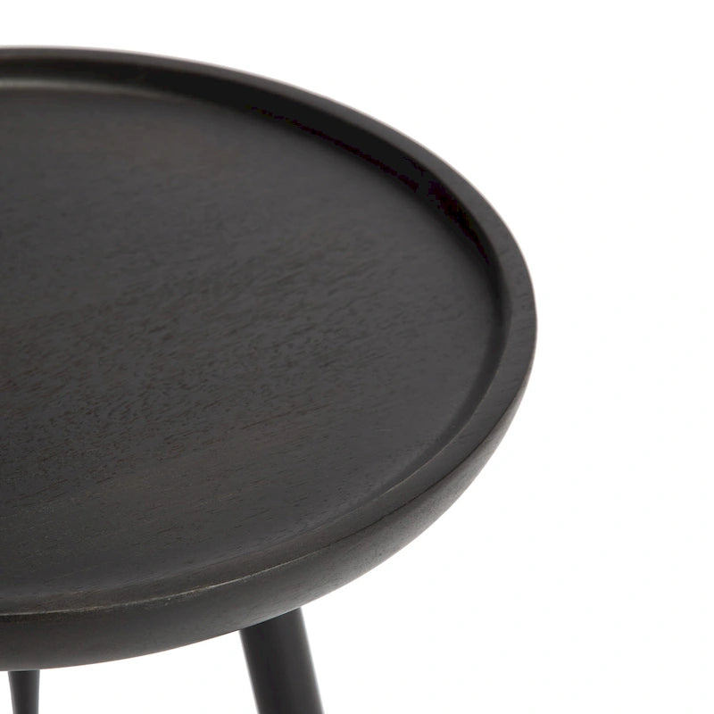 Round Mango Wood End Table Tri-Leg Tapered Metal Legs Handcrafted Natural Black Walnut